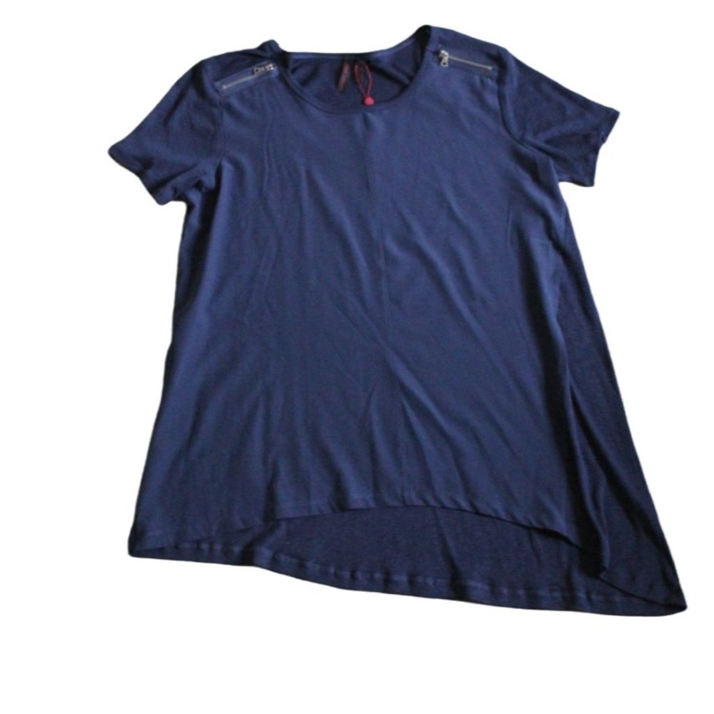 Christopher & Banks Forever Scarlett Asymmetric Short Sleeve Blouse-Blue-Size M